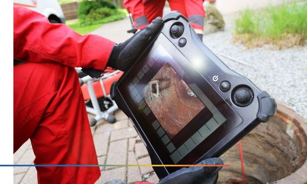 Sewer scope video feed being viewed on a tablet