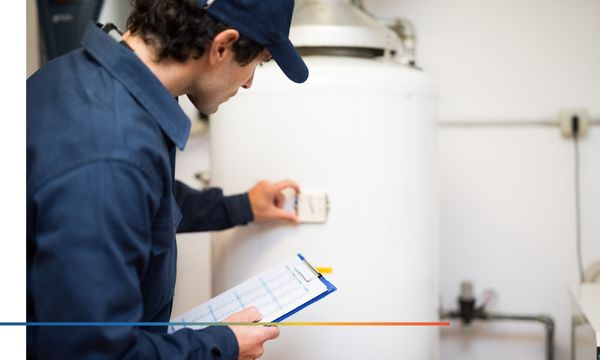 Technician checking a water heater