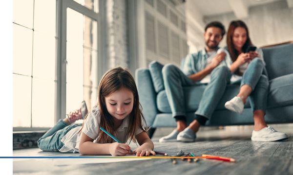 family hanging out in family room