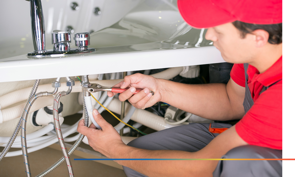 Plumber fixing a sink drain