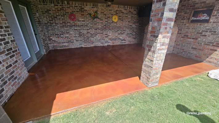 Exterior slab refinished with stain and sealer Best concrete staining contractor Amarillo Texas Renu Painting