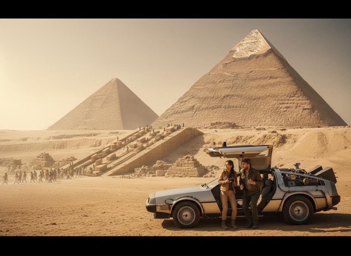 DeLorean at the Pyramids of Giza
