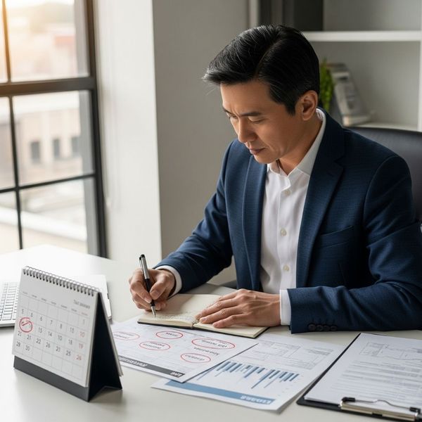A confident small business owner at their desk, organized for handling business taxes.