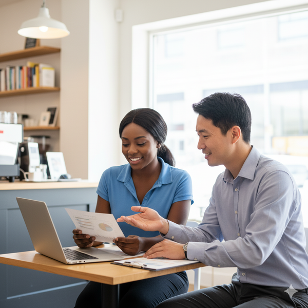 Small business owner reviewing finances with advisor