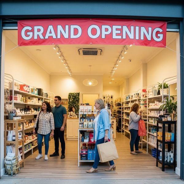 A new retail store with a grand opening sign.