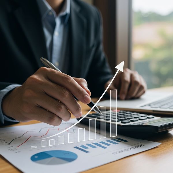 Hand drawing an upward arrow on a financial graph