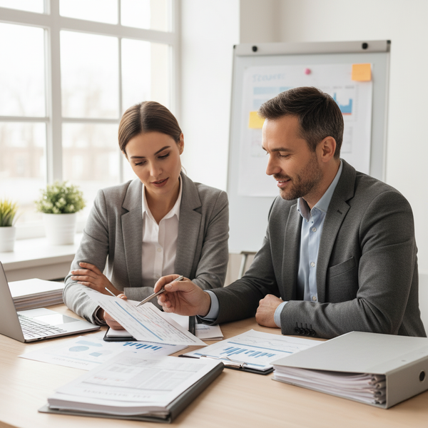 Financial consultant explaining tax documents to client