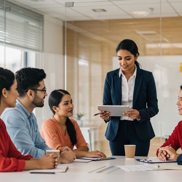 Entrepreneur presenting business plan to diverse lenders