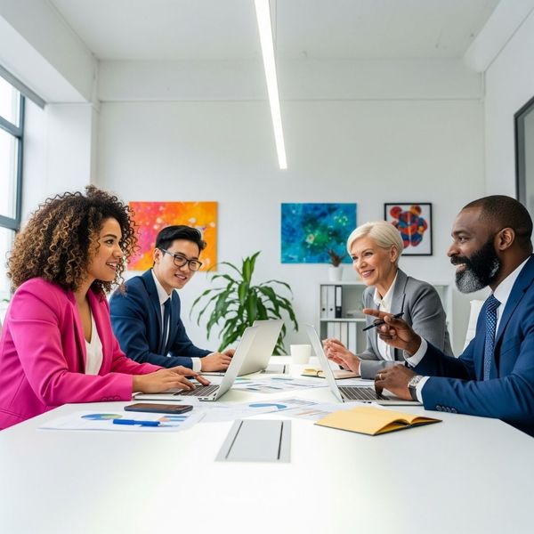 A diverse group of business owners collaborating in a modern office. A diverse group of business owners collaborating in a modern office.