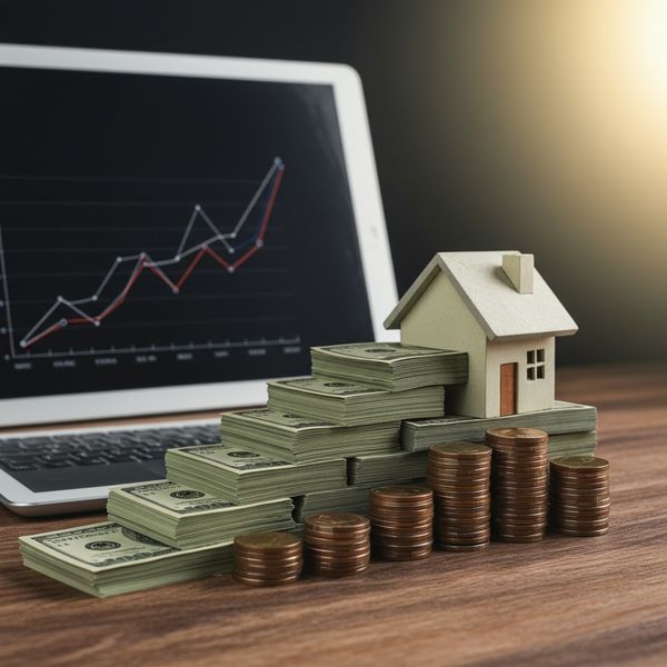 Upward trending graph made of cash on a clean desk