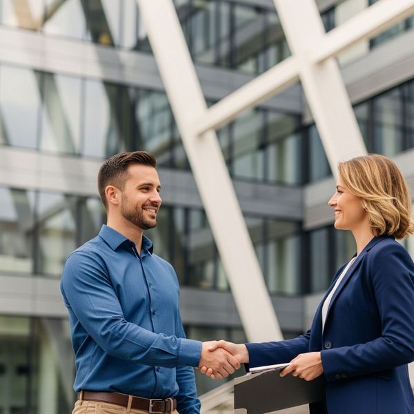 A professional handshake between a business owner and a financial representative.