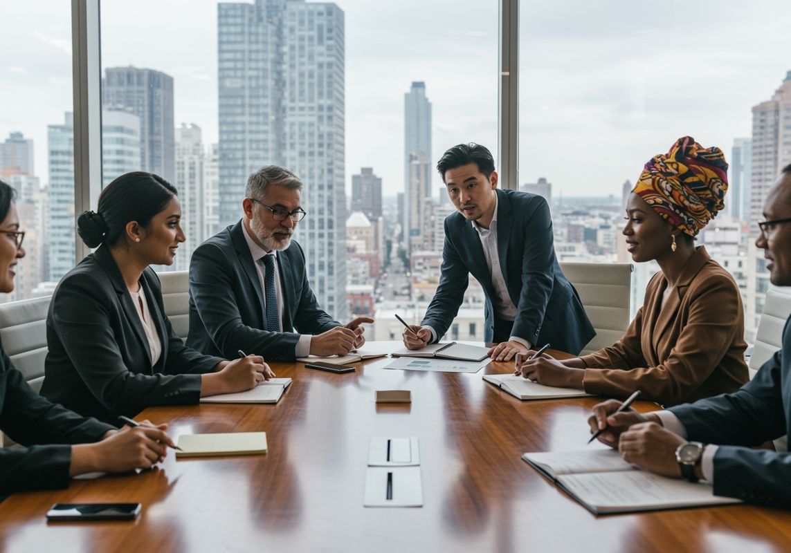 Diverse business team collaborating in modern office