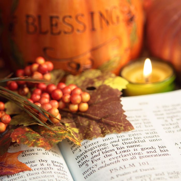 A Bible on a Thanksgiving Table