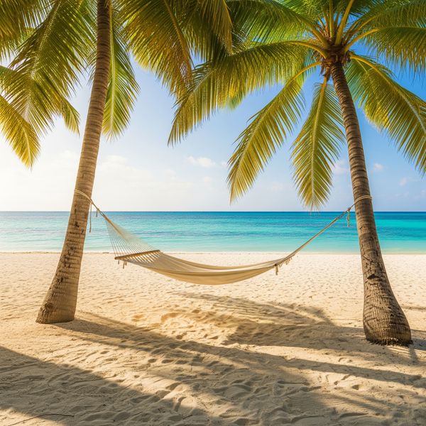 An empty hammock on a peaceful beach, symbolizing renewal through rest and vacation. An empty hammock on a peaceful beach, symbolizing renewal through rest and vacation.