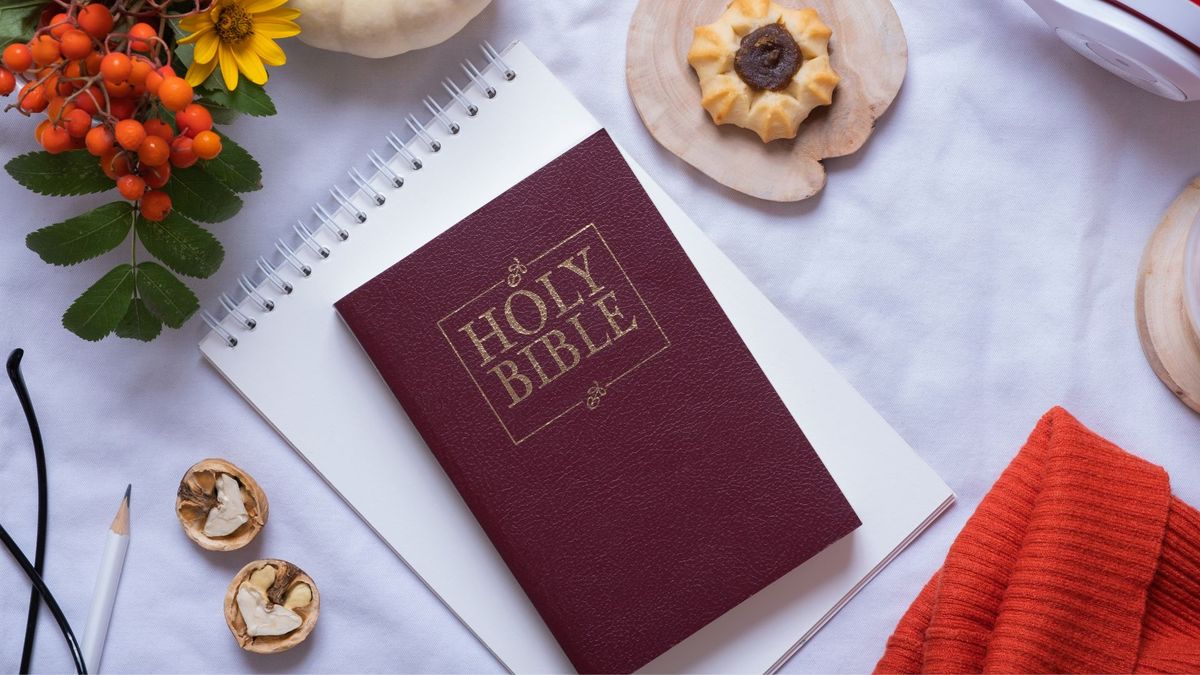 A Bible on a Thanksgiving Table