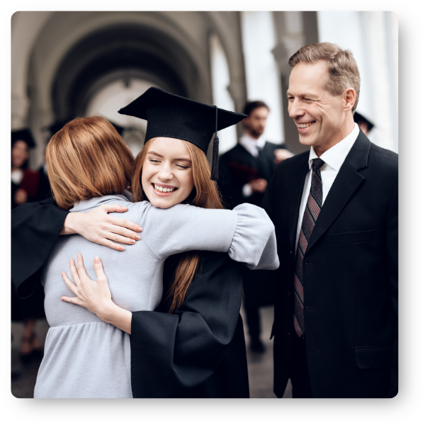 College graduate hugging her mom