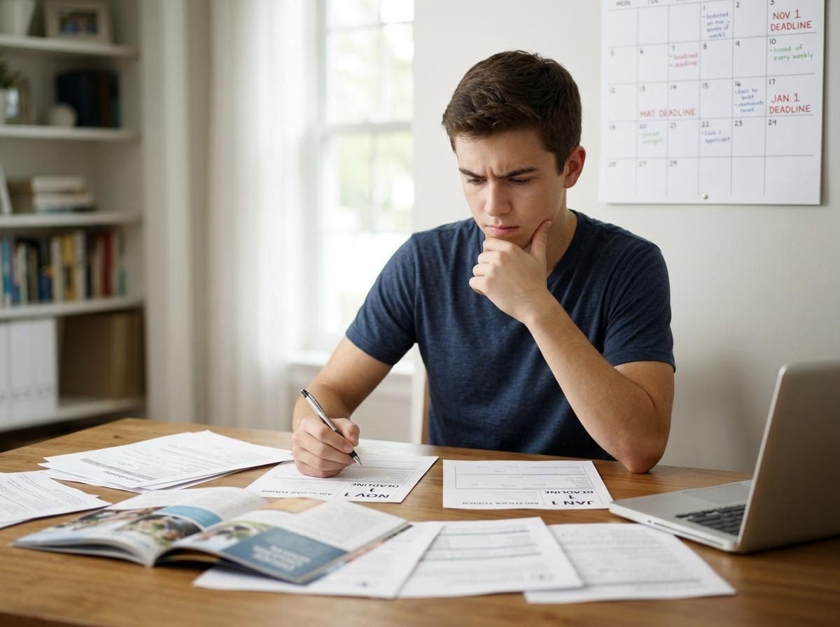 Young man focused on schoolwork at desk
