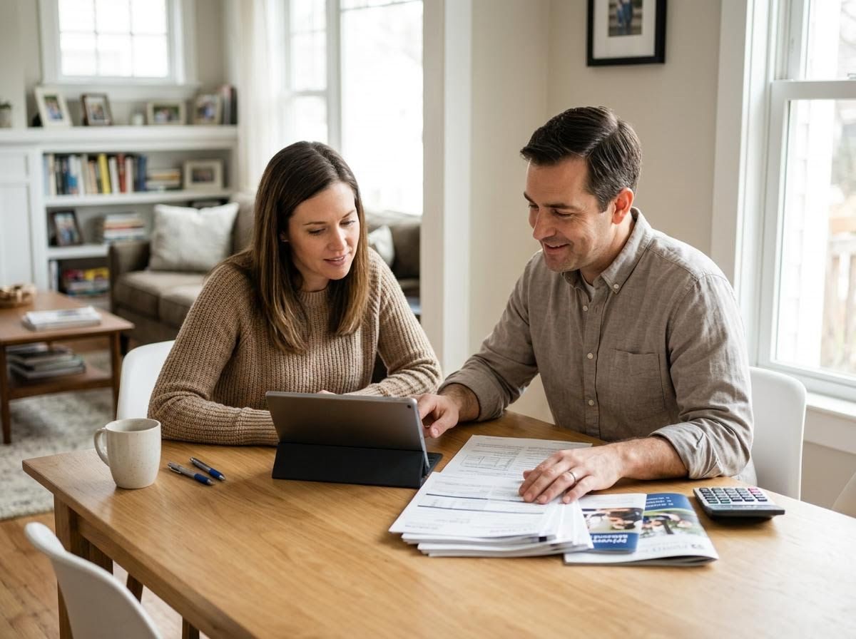 Couple Reviewing Financial Documents at Home