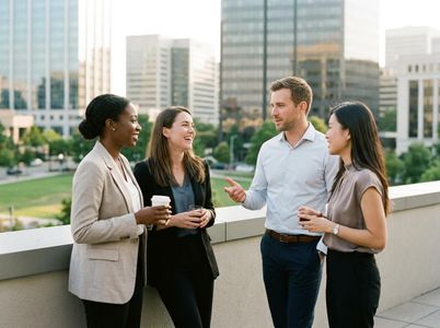 Diverse Business Professionals Networking on Rooftop
