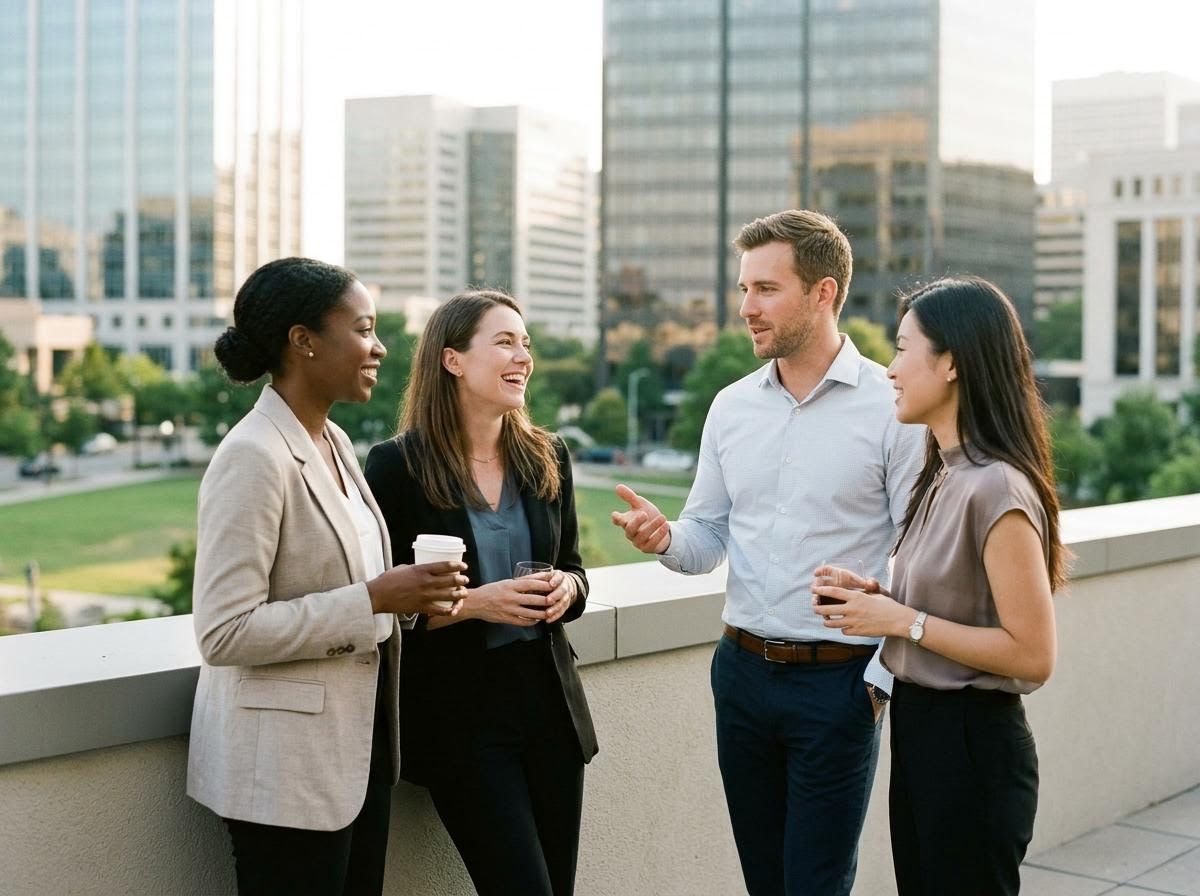 Diverse Business Professionals Networking on Rooftop