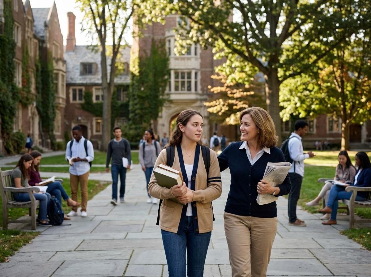 Student and Professor Walking on University Campus