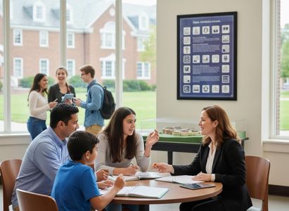 Family meeting with an admissions counselor at a college