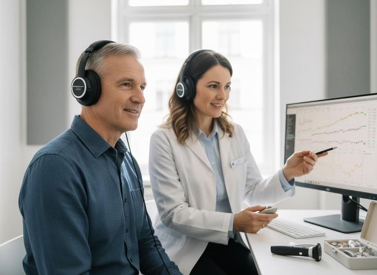 Man undergoing hearing test with audiologist