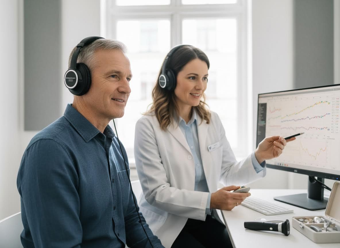 Man undergoing hearing test with audiologist