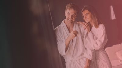 Couple in robes.