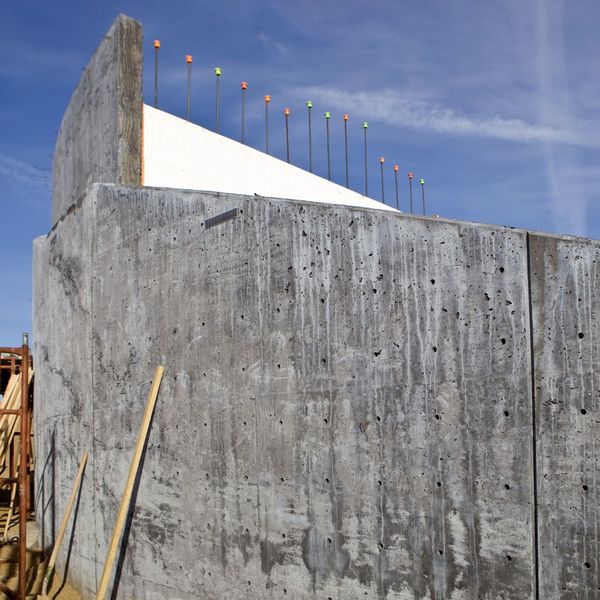 Concrete wall during construction process