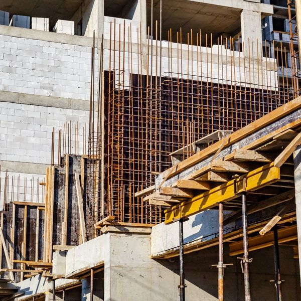 Frame of building on construction site