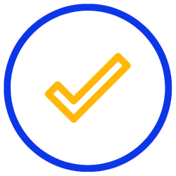 A blue circle with a yellow checkmark
