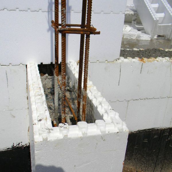 closeup of insulated concrete form in a house under construction