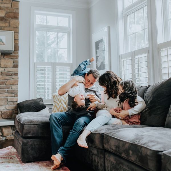 happy comfortable family on couch