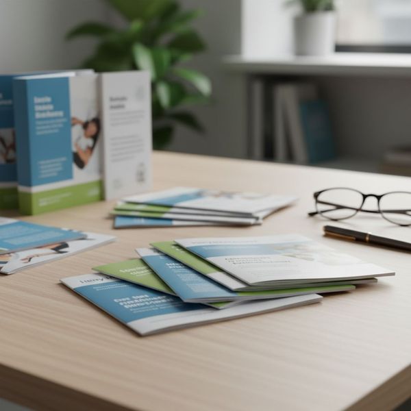 Neatly organized healthcare pamphlets on a clean wooden desk