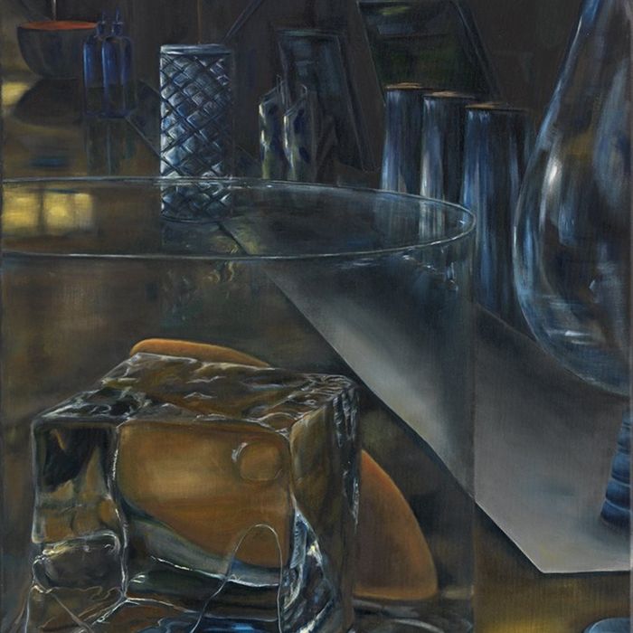 modern art painting of a glass with ice cube