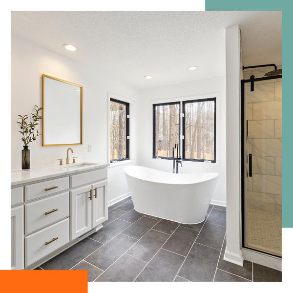 remodeled bathroom with large soaking tub