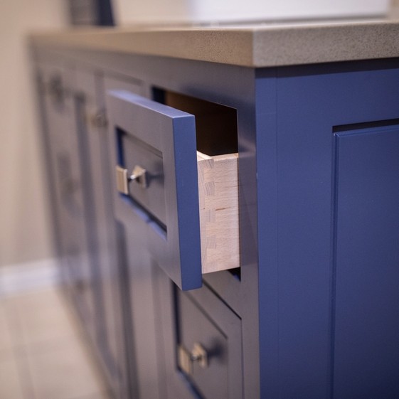 close up of a custom bathroom cabinet