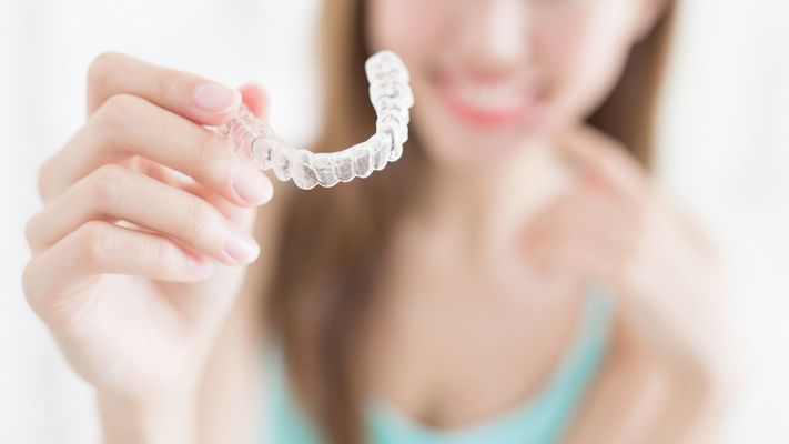 Clear teeth aligners.