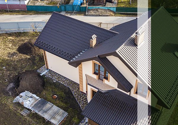 aerial view of metal shingles house