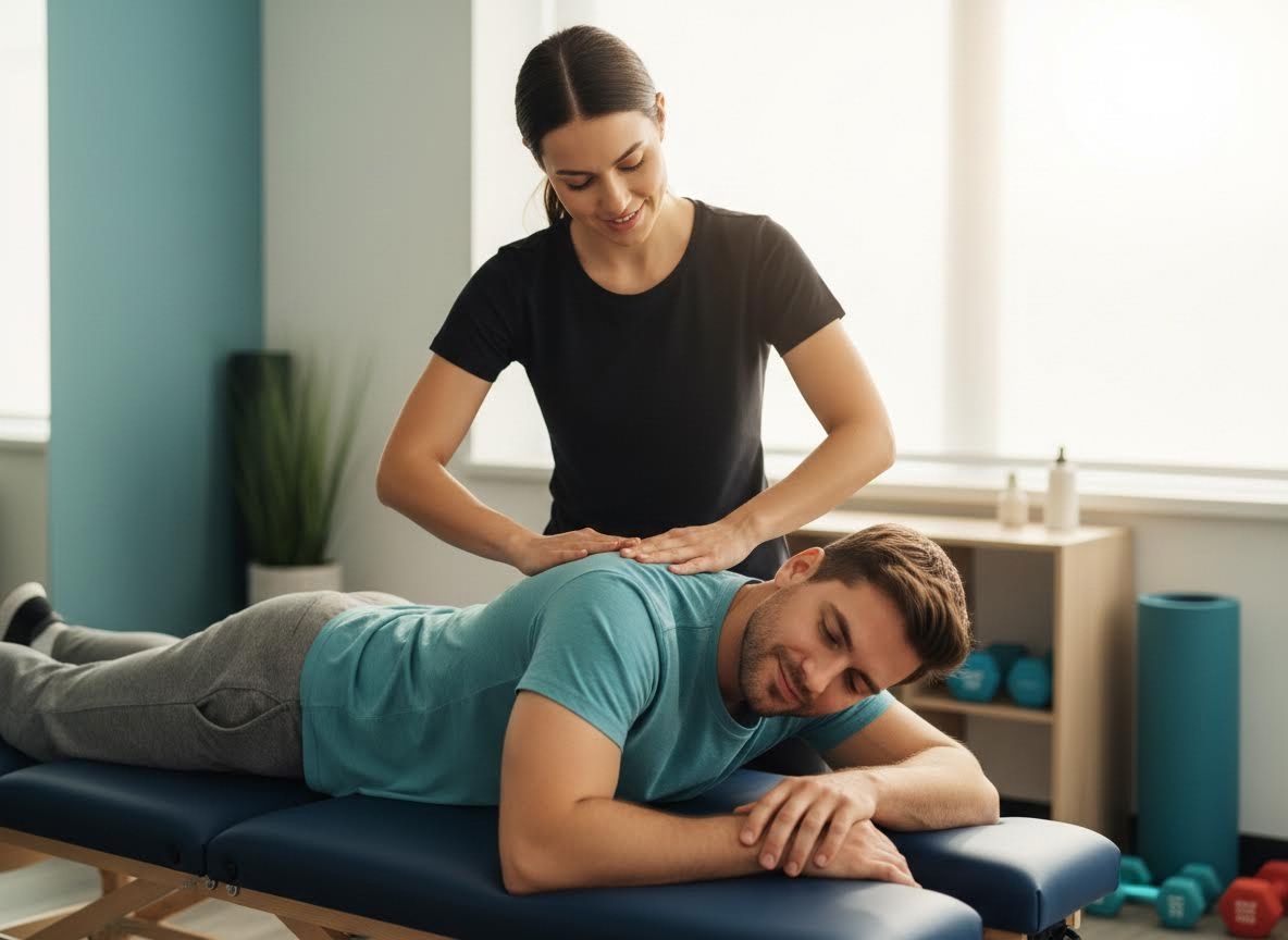 Physiotherapy Session with Therapist and Patient