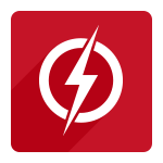 white lightning bolt icon on red square