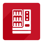 white vending machine icon on red square