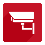 white security camera icon on red square