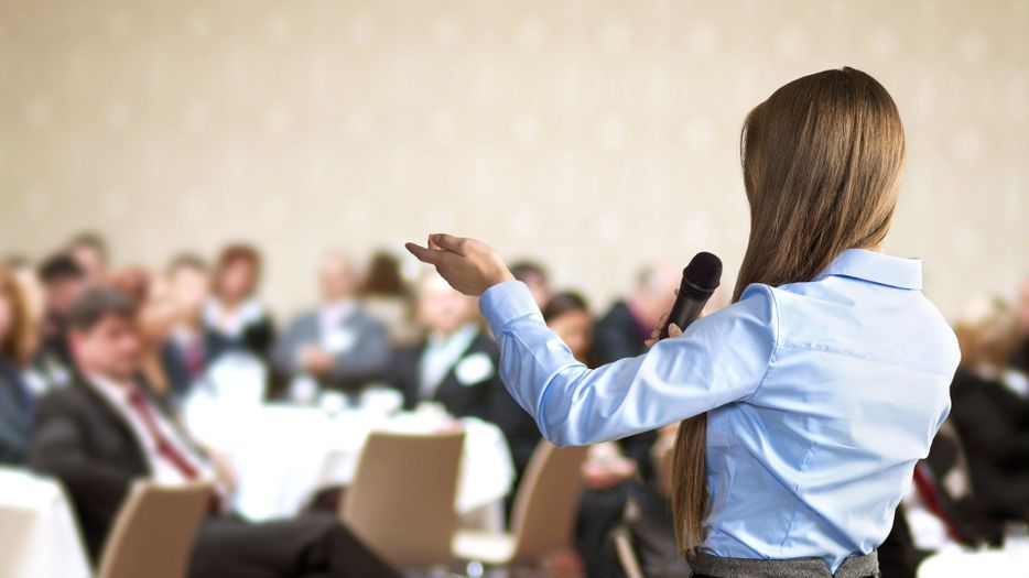 speaker at a company event