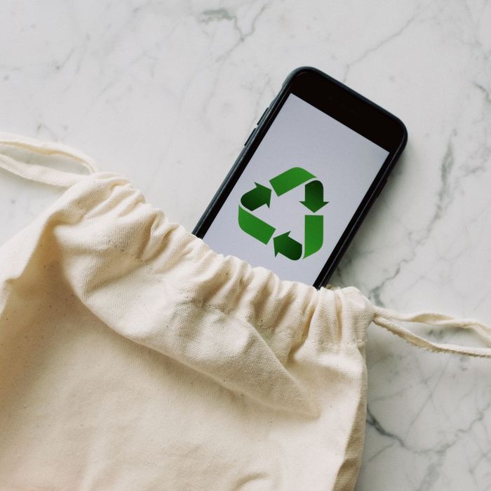 phone coming out of tote bag, sustainability concept phone coming out of tote bag, sustainability concept
