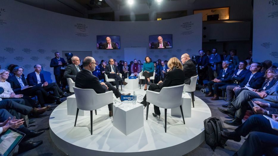 group of speakers discussing during corporate event