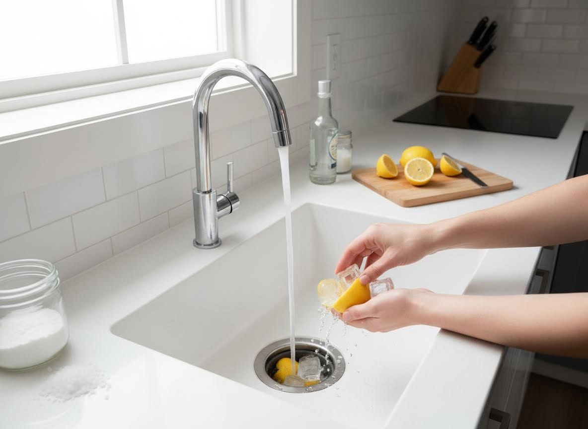 Cleaning a Kitchen Garbage Disposal with Lemon and Ice