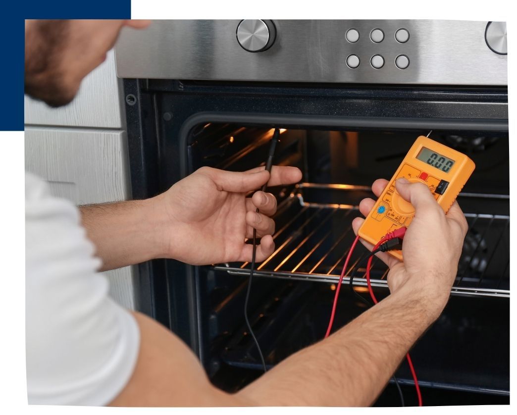 man testing oven heat