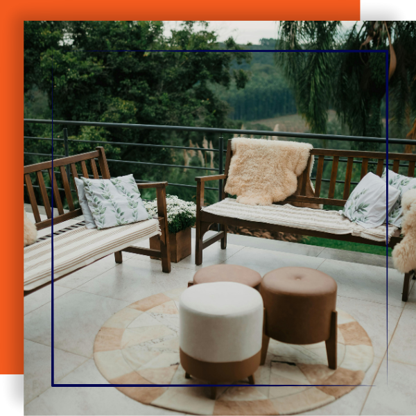 Freshly soft washed tile patio area.